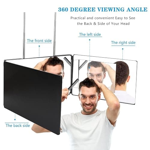 JANMPASK 3 Way Mirror for Self Hair Cutting Tools with Height Adjustable Mirror 360 Trifold for Makeup to See Back of Head (Black) thumbnail 6