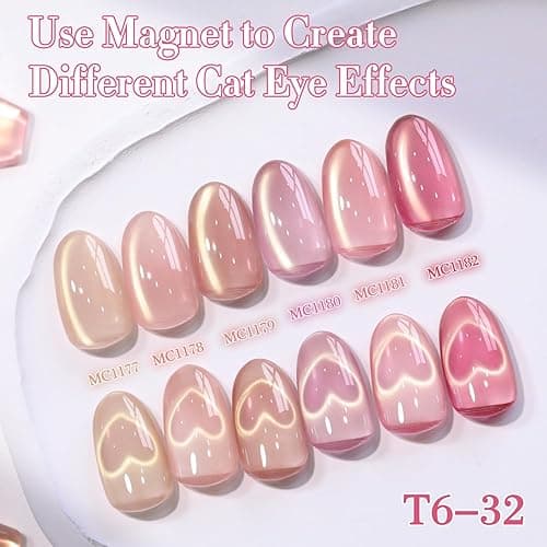 Double Rhythm Cat Eye Gel Nail Polish Set of 6 Same Color Same Bottle 0.5 Oz Shimmer Glitter with Magnet Holographic Reflective Magnetic UV Nail Polish Kit at Home (Glass Nude Pink Rose-T6-32) - Rose Pink thumbnail 9