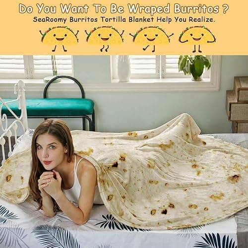 SeaRoomy Burritos Tortilla Throw Blanket, Tortilla Wrap Blanket, Novelty Funny Tortillas Round Giant Round Soft Blankets for Adults and Kids (Beige, 80 inches) thumbnail 5