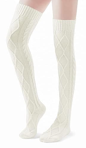 Pcavin Thigh High Socks for Women Cable Knit Over the Knee Boot Socks, Long Warm Leg Warmers Winter thumbnail 3