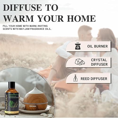 MAYJAM 100ML/3.38FL.OZ Coconut & Vanilla Fragrance Oils with Glass Dropper, Essential Oils for Diffusers for Home, Long Lasting Scented Oils for Diffusers Soap Candle Making thumbnail 6