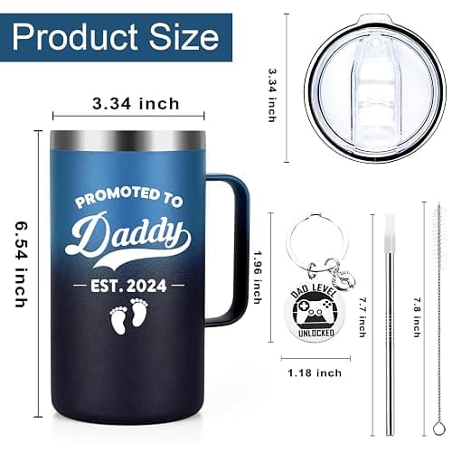 Gusgopo New Dad Gifts for Men, Promoted to Dad Est. 2025 for Father's Day Christmas Baby Shower, 20 Oz Insulated Stainless Steel Coffee Mug with Lid, Blue Gradient thumbnail 3