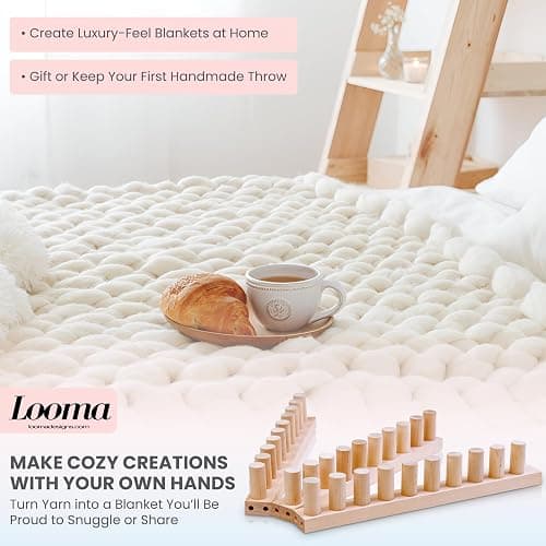 Looma 46" Wooden Loom Frame for DIY Throw Blankets Chunky Knit Blanket Kit – Adjustable Size Hand Knitting Kit – No Needles Required – Beginner-Friendly Yarn Craft for Home Decor & Stress Relief thumbnail 8