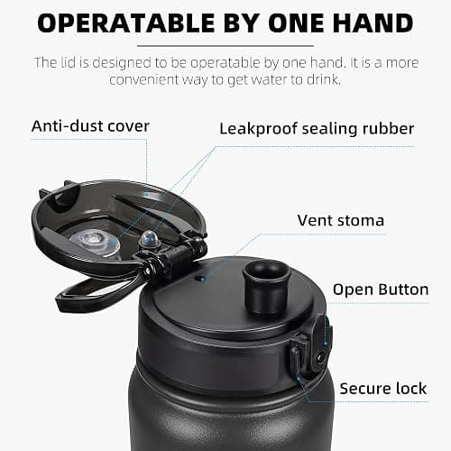 Fanhaw 20 oz Insulated Stainless Steel Water Bottle with Anti-Dust Chug Lid, Leakproof Vacuum Metal Everyday Use Bottle for Kids, Teens & Adults, Back to School Essentials (Black) thumbnail 3