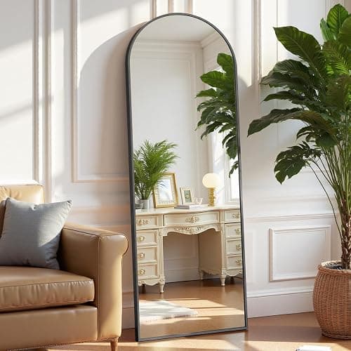 OLIXIS Arched Full Length Mirror 59"x16" for Bedroom, Full Body Mirror with Stand, Hanging or Leaning for Wall, Aluminum Alloy Thin Frame Floor Standing for Living Room, Tall, Black - Image 1