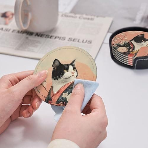 Leather cat coasters  thumbnail 2