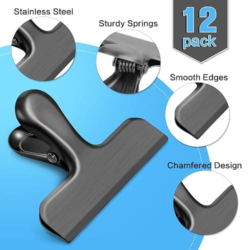WUDIME 24 Pack Chip Clips, Stainless Steel Bag Clips for Food, Chip Bag Clip Heavy Duty, Food Clip Ideal for Kitchen Office Storage(Black) thumbnail 4