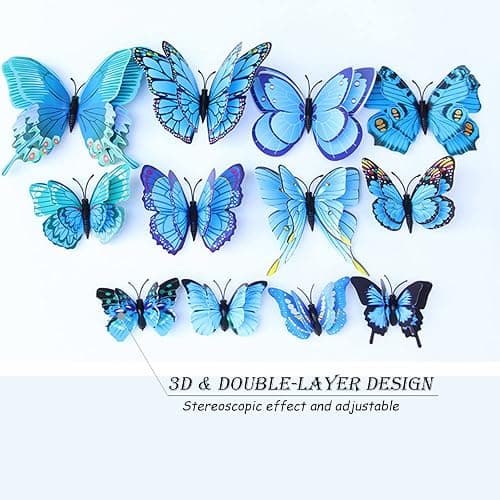 OPSEAM Butterfly Wall Decor 24/48 PCS, 3D Butterflies Stickers for Party Decorations with Magnets(Blue, 24) thumbnail 4