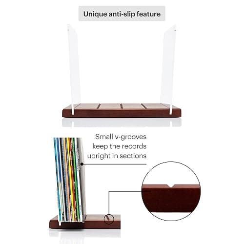 MÖNKE Premium Vinyl Record Storage - a Mid-Century Style Record Holder for Albums, 60-70 LP Capacity - Complements Any Record Player (Brown) thumbnail 6