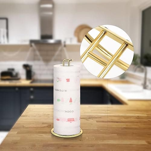 NearMoon Paper Towel Holder, Sturdy Paper Towel Stand Dispenser-All Metal, Standard or Jumbo-Sized for Kitchen Countertop, Farmhouse, Living Room (1 Pack, Gold) thumbnail 2