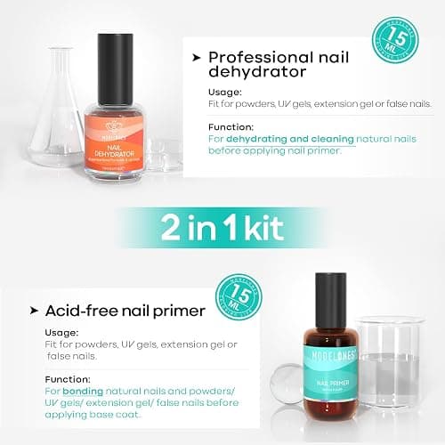 modelones 4 Pcs Nail Dehydrator and Primer, Acid Free Prep Dehydrator | & Bond Primer NaturalHema-Free Bonding for Nail Supplies 15 ml thumbnail 2