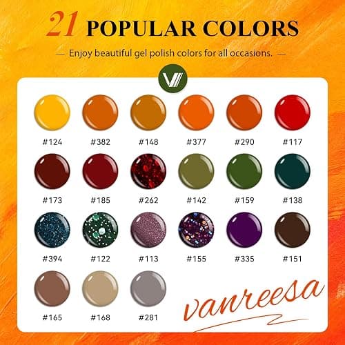 VANREESA 24 Pcs Fall Gel Nail Polish Set, 21 Colors Gel Polish with Base Coat Glossy & Matte Top Coat Orange Red Purple Green Brown Gel Polish Kit Nail Kit Gifts for Women thumbnail 2