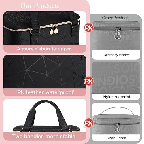 FCQQYWZ Nail Polish Organizer Case Hold 40+ Bottles (15ml/0.5 fl.oz) and Led Nail Lamp, Nail Supply Organizers and Storage for Nail Tech, Nail Dryer Case Nail Polish Bag Nail Kit Organizer (BLACK) - 40-Black thumbnail 4