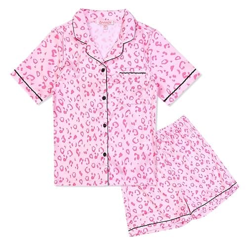 QPANCY Kids Satin Pajamas Sets Baby Boy Girl Button-Down Silk Sleepwear 2 Piece Short Sleeve Loungewear Clothes Set