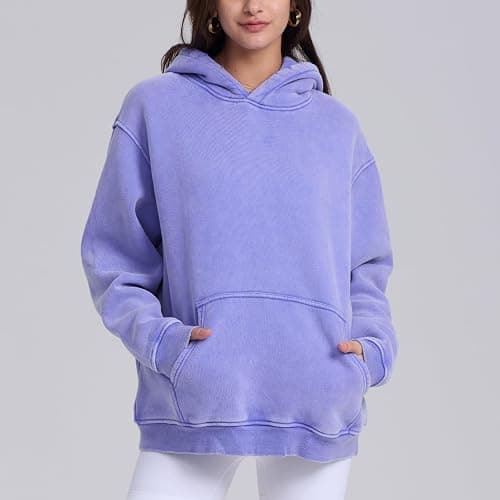 FAIABLE Womens Oversized Acid Wash Hoodie Unisex Heavyweight Cotton Hoodies Fleece Vintage Washed Sweatshirt Women Men thumbnail 2