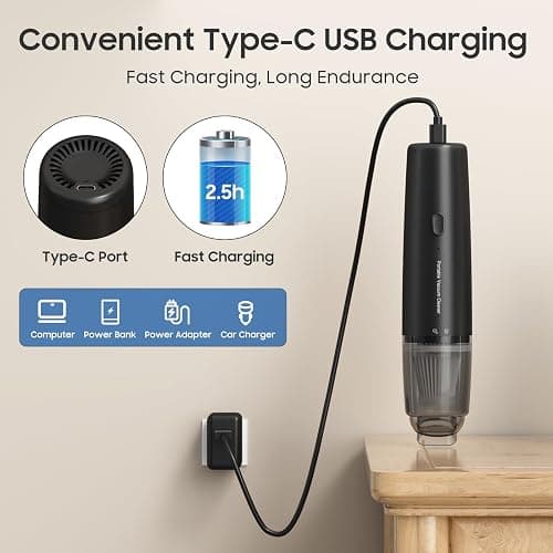 A9life Handheld Vacuum Cordless, Car Vacuum Cleaner Portable with HEPA Filter, 2 Suction Modes, Mini Hand Held Vacuum Rechargeable for Car, Home, Pet Hair, Office, Desk, Keyboards (Black) thumbnail 5