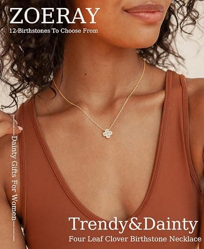 ZOERAY Birthstone Necklace for Women Non Tarnish 14K Gold Plated Four Leaf Clover Necklace Dainty Gold Choker Necklaces for Women Trendy CZ Emerald Pendant Necklace Jewelry Birthday Gifts for Women thumbnail 2