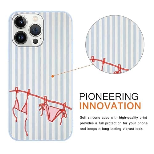 RUMDEY for iPhone 13 Pro Max 6.7'' Cute Blue Summer Stripes Collage Phone Case, Aesthetic Vertical Line Seashells Beach Bikini Pattern Phone Cover Soft TPU Shockproof Protective Case for Girls Women thumbnail 3