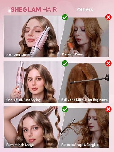 SHEGLAM Pink Curling Iron Automatic Gift for Woman (Pink, 1 inch) thumbnail 6