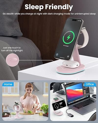 3 in 1 Wireless Charger Charging Station for iPhone,Qi2 Certified 15W Magnetic Charging Stand for Mag-Safe with 30W USB C Adapter&Friendly Night Light for iPhone 16/15/14/13/12,Apple Watch,AirPods thumbnail 6
