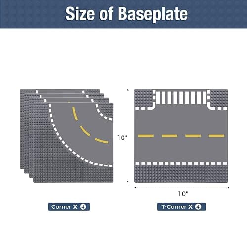 Etarnfly Classic Baseplates Building Plates-10" x 10" Building Boards,100% Compatible with All Major Brands and Activity Table, Creative Platforms Mats for Toy Bricks (Road Plate, 8 Pack) thumbnail 3