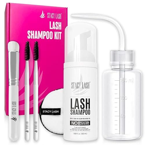 STACY LASH Lash Shampoo Kit Foaming Cleanser with Eye Lash Spoolies & Rinse Bottle & Cleansing Pad & Brush for Eyelash Extensions & Clusters & Natural Eyelashes - Image 1