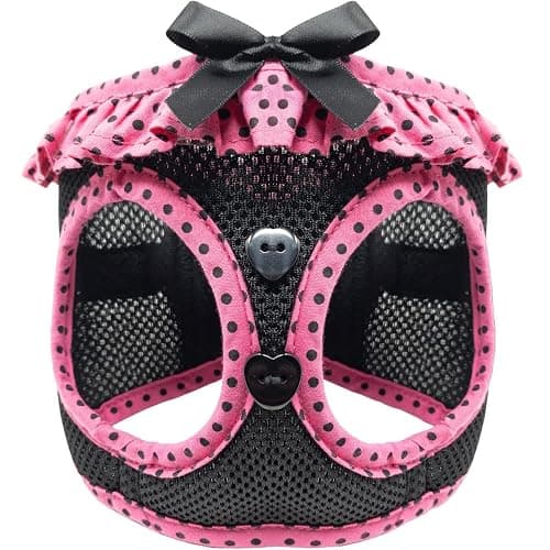 Doggie Design No Choke Dog Harness - Simple Step-in and Go Dog Vest for Small, Medium, and Large Breeds - Breathable Mesh Polyester Pet Harness - Hot Pink and Black Polka Dot - XS - Image 1