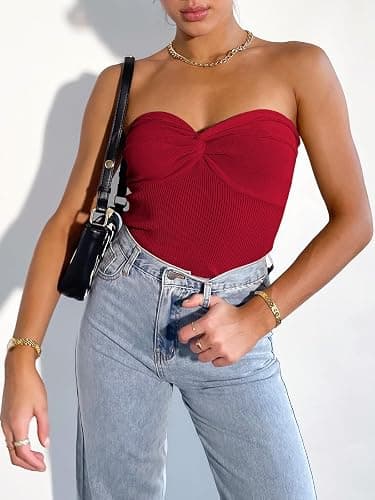 ANRABESS Tube Top for Women Summer Strapless Bandeau Knit Twist Knot Corset Crop Basic Tank Tops 2026 Vacation Beach Clothes thumbnail 2