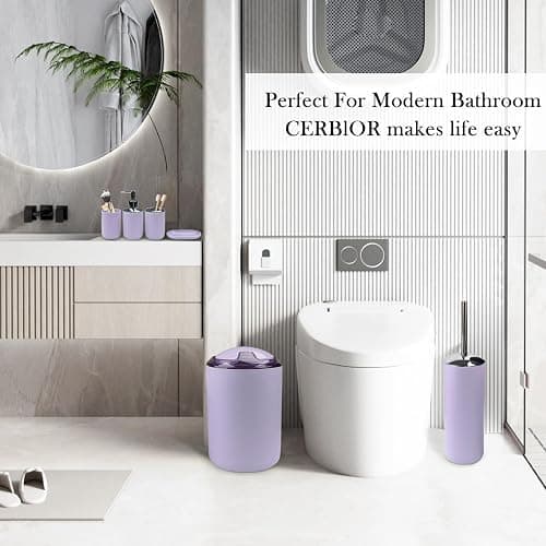 CERBIOR Bathroom Accessories Set 6 Piece Bath Ensemble Includes Soap Dispenser, Toothbrush Holder, Toothbrush Cup, Soap Dish for Decorative Countertop and Housewarming Gift (Purple) thumbnail 7