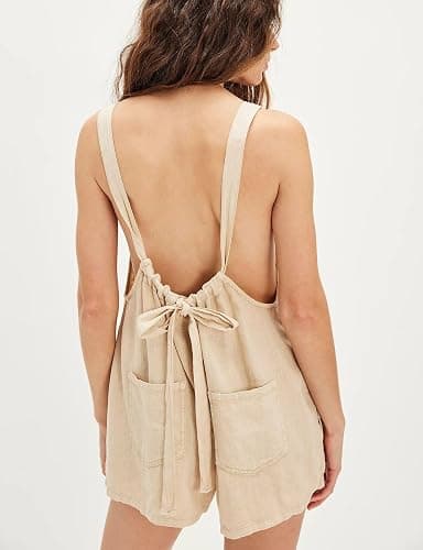 happlan Women's Fashion Shortalls Romper Overalls with Pockets thumbnail 2