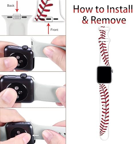 BACDOILQ Ball Game Watch Band Smartwatch Bands Compatible with Watch 38mm/40mm/42mm/44mm Soft Silicone Strap Replacement for Series 10/9/8/7/6/5/4/3/2/1/SE - Baseball 38/40mm - 38/40mm thumbnail 5