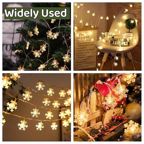 Yoitomehy Snowflake Christmas String Lights, 20 ft 40 LED Battery Operated Christmas Lights, Xmas Decorations Fairy Lights for Bedroom Mantle Window Patio Tree Holiday Room Dorm Decor, Warm White thumbnail 5