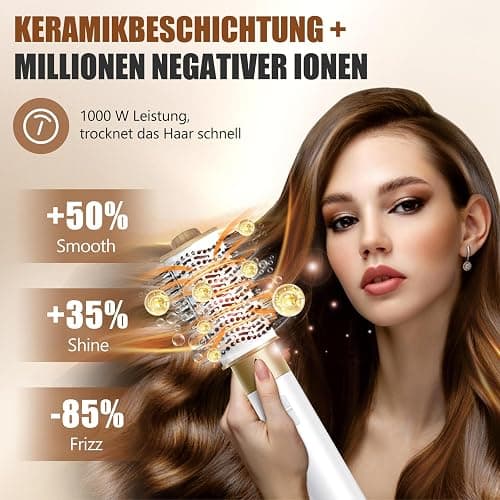 6 in 1 Hairstyler, Ionen Föhn, 1000W Multifunktionaler Hairstyler, Lockenstab Automatisch, Keramiktechnologie, Professioneller Warmluftbürste, Locken und Glätten (Weiß) thumbnail 3