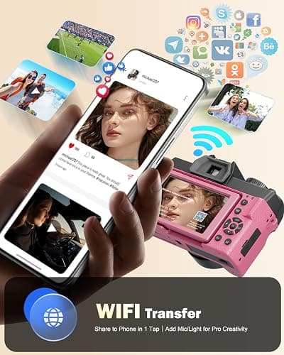 NBD 5K 64MP Digital Cameras for Photography with Dual-Lens WiFi | Vlogging Point and Shoot Camera Kit for Beginners,with 180° Flip Screen,16X Zoom,32GB Card,2 Batteries(PINK) thumbnail 4
