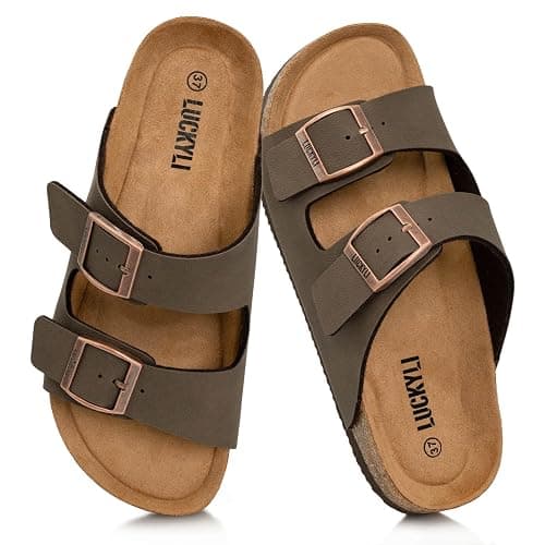 LUCKYLI Kids Sandals for Boys Girls Cork Footbed Slide Sandals with Adjustable Straps Non-slip Summer Slippers for Indoor Outdoor (Little/Big Kids) - Image 1
