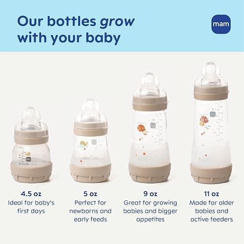 MAM 4.5oz Easy Start Anti-Colic+ Wide Neck Vented Baby Bottle, Extra Slow Flow Breastfeeding-Like Silicone Nipple, Reduces Colic, Gas & Reflux, Easy Clean, BPA Free, 0+ Months, Made in Europe, Boy thumbnail 7