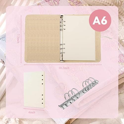 WREWING A6 Binder Embroidered Flower Journal, Rope-Tied Button Binding Notebook, Refillable 6 Ring Binder, 180 Pages Paper, Personal Planner Binders for Daily & Study Arrange (Pink-Butterfly-A6) thumbnail 3