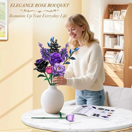 MITIZBLOX Kit de Construcción de Ramo de Flores, Colección Botánica de Rosas Artificiales, Decoración del Hogar y Regalos para San Valentín/Día de la Madre, Juguete para Niñas Mujeres Adultos Niños 6+ thumbnail 5