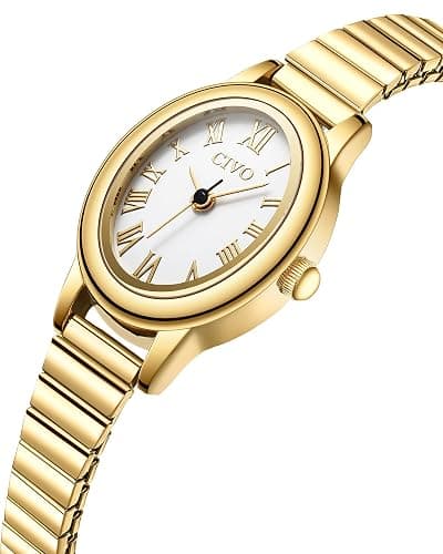 CIVO Vintage Armbanduhr Damen Klein: Oval Gehäuse Römisches Zifferblatt | Zarte Elegante Damenuhr mit Elastisches Armband Edelstahl Analog - Geschenk für Frauen Jahrestage Weihnachten 2 Größen (M/L) thumbnail 2