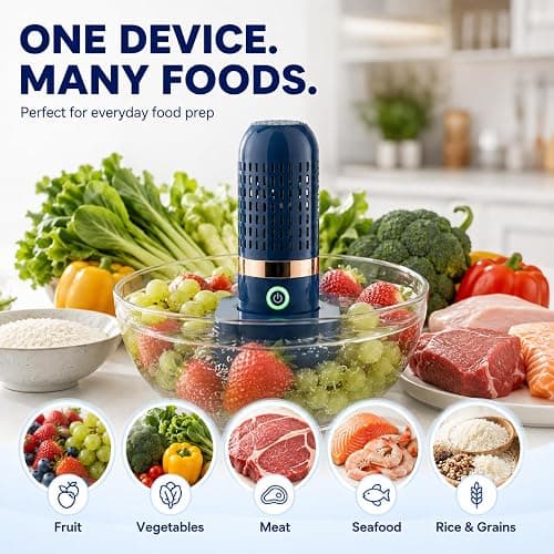 PurePod Produce Cleaner, 3-Minute Fruit and Vegetable Cleaner with OH-Ion Technology, One-Touch Auto Stop, Cordless Rechargeable IPX7 Food Washer for Meat, Seafood, Rice & Grains thumbnail 5