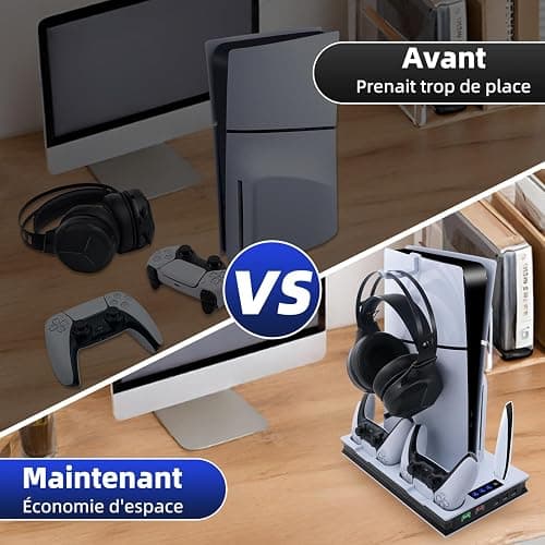 Wigearss PS5/PS5 Slim/PS5 Pro Ventilateur Station de Refroidissement, Support de Charge Vertical avec Chargeur Double Manette, Vitesse de Ventilation Réglable sur 3 Niveaux thumbnail 6