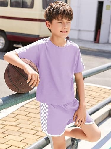 Haloumoning Unisex Girls Boys 2 Piece Outfits Crop Tops and Shorts Set Soft Cotton Clothing Sets Sports Tracksuit thumbnail 5