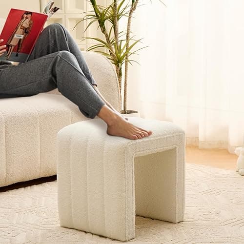 Wimarsbon Vanity Stool Chair, Modern Teddy Velvet Ottoman Footrest, Sofa Bench Footstool Extra Seat, Home Decor for Makeup Room, Living Room, Entryway, Office (White) thumbnail 6