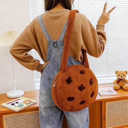 Hibilog Women’s Cute Plush Faux Fur Chocolate Cookie Shoulder Bag, Large Fluffy Coquette Crossbody Bag for Everyday Use thumbnail 2
