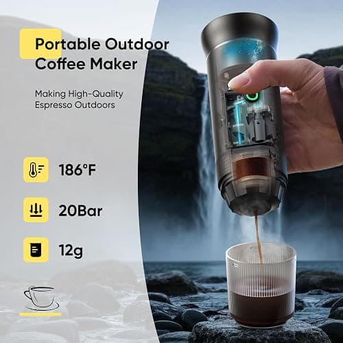 Portable Espresso Machine, Travel Coffee Machine for Camping, Car Self-Heating Coffee Maker with USB-C,Compatible With Ground Coffee & NS Capsules, Portable Espresso Maker for RV, Home, Hiking thumbnail 5