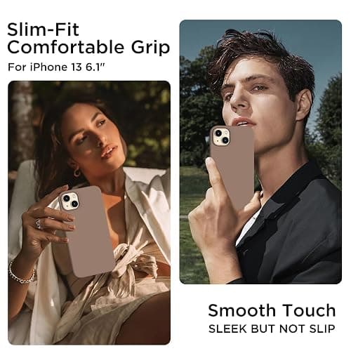 COFFKER for iPhone 13 Phone Case with [2X Screen Protectors], Liquid Silicone Shockproof Protective with Soft Anti-Scratch Microfiber Lining Slim Thin Case for iPhone 13 6.1 inch, Light Brown thumbnail 2