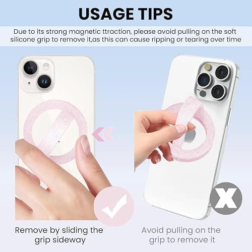 Magnetic Silicone Ring Grip Phone Holder, Loop Grip Phone Holder,Magnetic Phone Loop,Magsafe Phone Grip,Compatible with Magsafe for iPhone 16/15/14/13/12 Series (Pink Sparkle) thumbnail 6