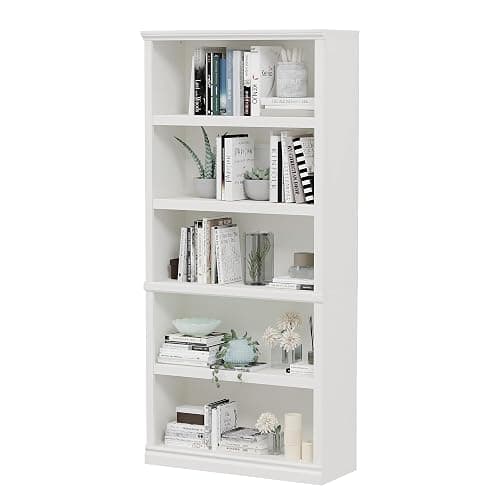 Bevfint 70-Inch Tall White Bookcase, 5 Tiers Shelves Open Storage Bookshelf, 33 in Wide Anti Tipping Indoor Furniture, Book Cases for Home Library Office Bedroom School - Image 1