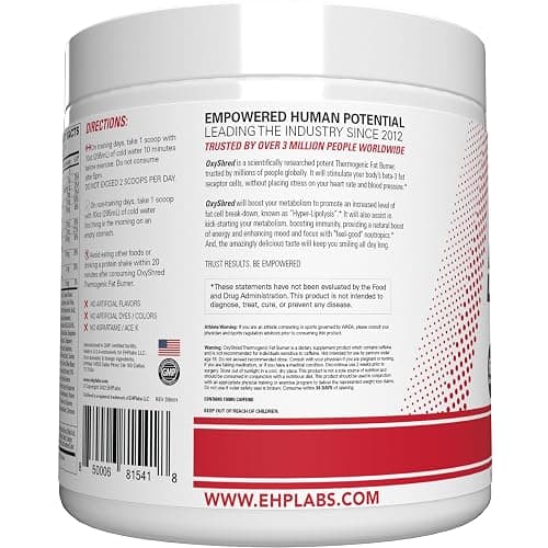EHP Labs OxyShred Pre Workout Powder - Preworkout Powder with L Glutamine & Acetyl L Carnitine, Energy Boost Drink - Raspberry Refresh, 60 Servings thumbnail 7