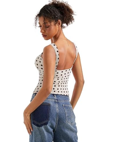SUUKSESS Women Padded Open Back Boat Neck Tank Top Double Lined Basic Shirt | Backless Sleeveless Built in Bra Tops Slim Fitted Summer Going Out Top thumbnail 2